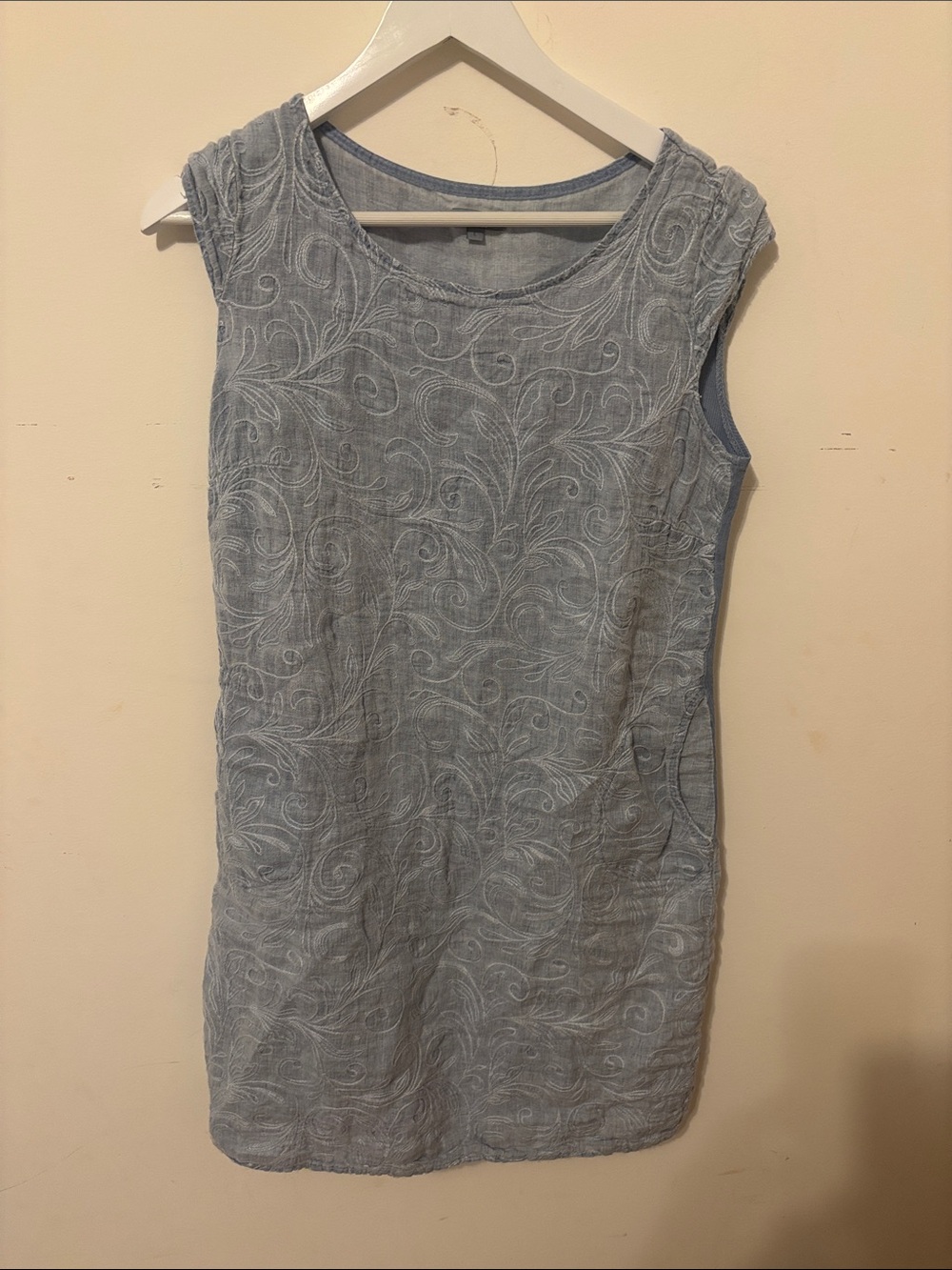 Sleeveless Embroidered Mini Dress in Light Blue